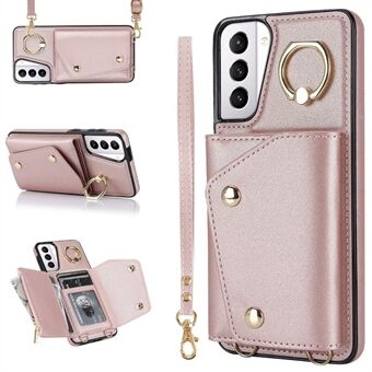 For Samsung Galaxy S21 4G / 5G Kickstand-veske Glidelåslommebok PU-skinnbelagt TPU Crossbody-telefondeksel