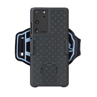 Vevd mønster nylon sport håndleddsbånd Design PC-beskytterveske med Kickstand Shell for Samsung Galaxy S21 Ultra 5G