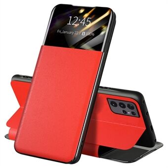 For Samsung Galaxy S21 Ultra 5G Stand PU-skinn beskyttelsesveske Vis vinduet telefondeksel