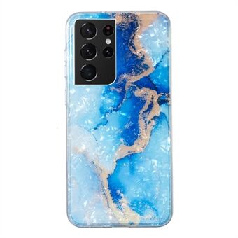 TPU-telefondeksel til Samsung Galaxy S21 Ultra 5G beskyttelsesdeksel IMD Shell-mønster Marble Flower telefondeksel