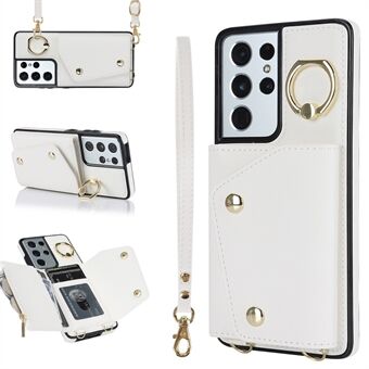 For Samsung Galaxy S21 Ultra 5G Crossbody-telefondeksel med lommebok med glidelås, PU-skinnbelagt TPU-deksel