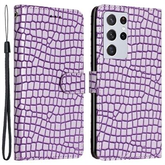 Stand skall for Samsung Galaxy S21 Ultra 5G lommebokdeksel Crocodile Texture Smart Phone Lærveske med stropp