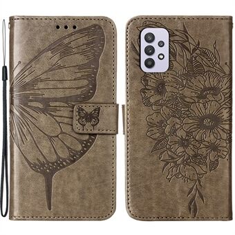 Imprint Butterfly Flower Pattern Stand Lærveske til Samsung Galaxy A32 5G