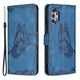 Imprint Butterfly Flower PU Lær Stand til Samsung Galaxy A32 5G