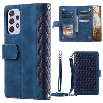 005 Style For Samsung Galaxy A52 4G / 5G / A52s 5G, Rhombus Texture PU- Stand Telefonveske Glidelåslomme Lommebokstilskall med stropp