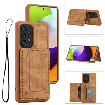 For Samsung Galaxy A52 4G / 5G / A52s 5G Dual Card Holder Magnetisk telefonveske PU-skinnbelagt TPU-støttebeskyttende deksel med stropp