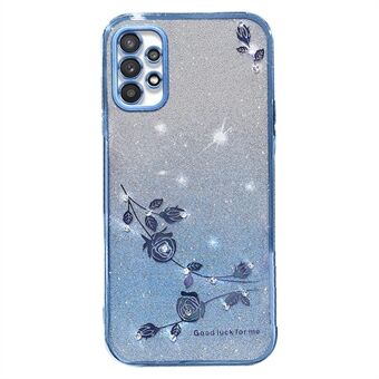 For Samsung Galaxy A52 4G / A52s 5G / A52 5G Rhinestone Decor Gradient Glitter Powder TPU-deksel Blomstermønster telefonveske