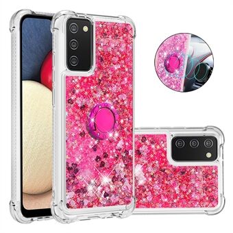 Støtsikker Glitter Paljetter Quicksand TPU-telefonbeskyttende skall med Rhinestone Ring Kickstand for Samsung Galaxy A02s (EU-versjon) / (US versjon)