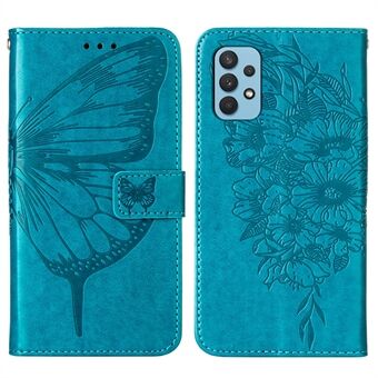 Imprint Butterfly Leather Wallet Stand Case Beskyttende skall for Samsung Galaxy A32 4G (EU-versjon)