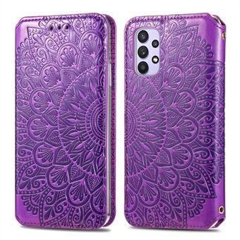 Mandala Flower Imprinted Autoabsorbert PU Lærveske Stand Lommebokdeksel for Samsung Galaxy A32 4G (EU-versjon)