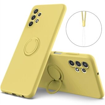 Ring Stativ Design Vanlig flytende silikon telefonbeskyttelsesskall med stropp for Samsung Galaxy A32 4G (EU-versjon)