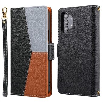 Stand Vis funksjon Litchi Texture Leather Splicing Flip Lommebokveske med stropp for Samsung Galaxy A32 4G (EU-versjon)