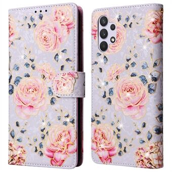 For Samsung Galaxy A32 4G (EU-versjonen) saker med blomsterdesign i blokkerende skinntelefondeksel.