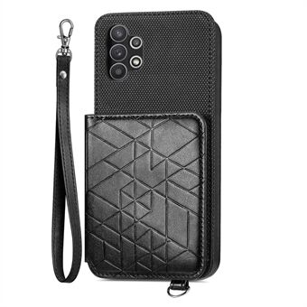 Telefonveske med stropp for Samsung Galaxy A32 4G (EU-versjon), Kickstand PU-skinn + TPU Geometry-påtrykt lommebokdeksel