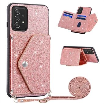 For Samsung Galaxy A32 4G (EU-versjon) Kickstand-kortholder Telefonveske PU-skinn+TPU Støvtett telefonskall