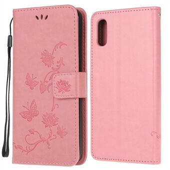 Imprint Butterfly Flower Skinn lommebokstativ Stand til Samsung Galaxy Xcover 5