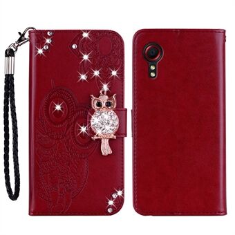 Owl Imprint Rhinestone Decor Lommebok Skinndeksel til Samsung Galaxy Xcover 5