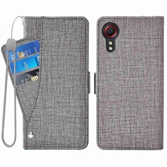 Anti-slipp telefonlommebokveske for Samsung Galaxy Xcover 5, PU-skinn flipdekselkortholder Jean Cloth Texture telefonskall med roterende kortspor