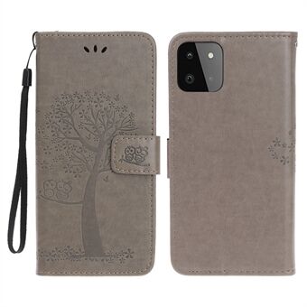 Owl Tree Pattern Imprint Leather Wallet Stand Case for Samsung Galaxy A22 5G (EU-versjon)