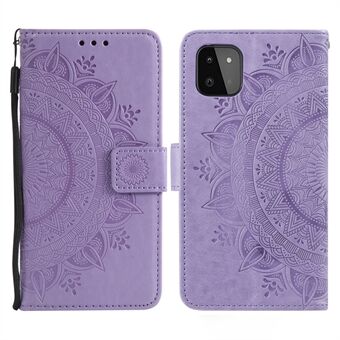 Påtrykt Mandala Flower Wallet Design Lærveske med stropp for Samsung Galaxy A22 5G (EU-versjon)