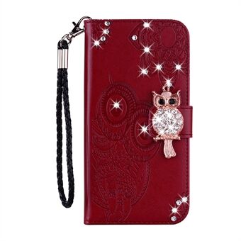 Owl Imprint Rhinestone Decor Leather Phone Cover for Samsung Galaxy A22 5G (EU-versjon)