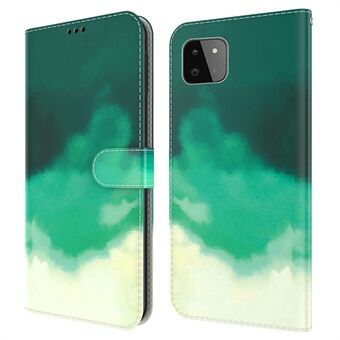 Stilig akvarell PU-lommebokstativ Design Stand for Samsung Galaxy A22 5G (EU-versjon)