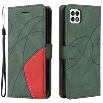 KT Leather Series-1 Lærlommebok telefondeksel Tofarget skjøteveske for Samsung Galaxy A22 5G (EU-versjon)