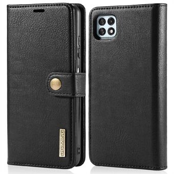 DG.MING Split Leather Lommebok Design Avtakbar 2-i-1 telefonveske Shell for Samsung Galaxy A22 5G (EU-versjon)