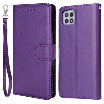 For Samsung Galaxy A22 5G (EU-versjon) KT Leather Series-3 ensfarget PU-skinnveske Avtakbar 2-i-1 telefonstativ Stand med stropp