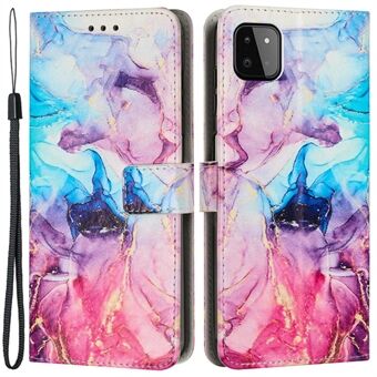 For Samsung Galaxy A22 5G (EU-versjon) Marmormønsterutskrift PU-skinntelefon Støtsikkert deksel Magnetisk lås Flip Stand Lommebokdeksel