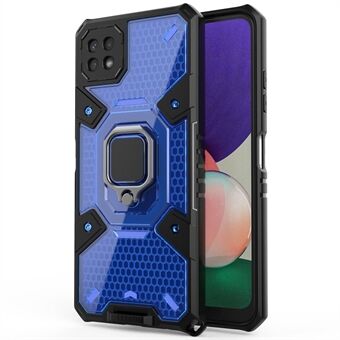 For Samsung Galaxy A22 5G (EU-versjon) Ring Kickstand Støtsikker telefonveske Hard PC Myk TPU Dual Layer Hybrid Cover