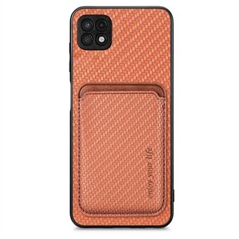 For Samsung Galaxy A22 5G (EU-versjon) kortholderdesign Avtakbar 2-i-1 magnetisk telefonveske Karbonfibertekstur PU-skinn + TPU + PC-beskyttelsesdeksel