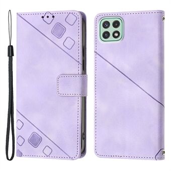 For Samsung Galaxy A22 5G (EU-versjon) PT005 YB Imprinting Series-6 Skin Touch Phone Cover Stand Telefon Skinnveske