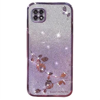 For Samsung Galaxy A22 5G (EU-versjon) Anti-fading Gradient Glitter Powder TPU-deksel Rhinestone Decor Flower Pattern Deksel