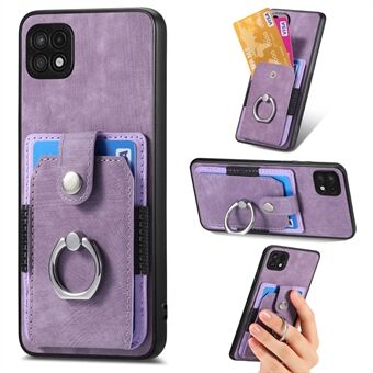 For Samsung Galaxy A22 5G (EU-versjon) Kickstand PU Leather+PC+TPU Card Slot Cover Ring Holder Telefonveske