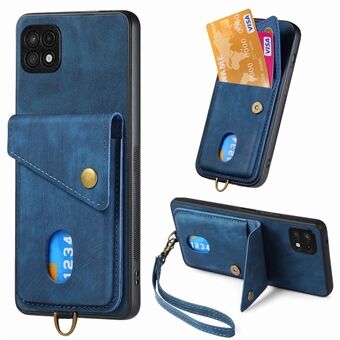 For Samsung Galaxy A22 5G (EU-versjon) telefondeksel Lærbelagt PC+TPU-kortholder Kickstand-deksel