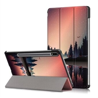 Tri-fold Stand design mønster utskrift PU lær nettbrettetui Shell Protector for Samsung Galaxy Tab S7 FE T736/Tab S7 Plus/Tab S8+