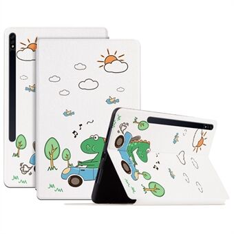 For Samsung Galaxy Tab S8+/Tab S7 Plus/Tab S7 FE, støtsikker veske tegneseriemønster trykt PU-skinndeksel Automatisk vekking/søvnnettbrettetui med Stand