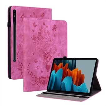 For Samsung Galaxy Tab S7+ / S7 FE / S8+ påtrykt deksel med penneholder PU-skinnstativ Stand