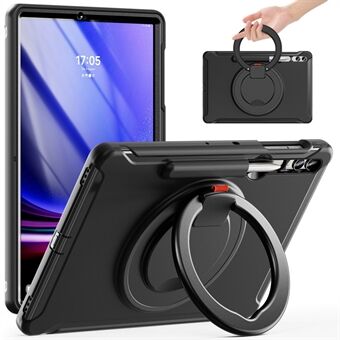 For Samsung Galaxy Tab S7+ T970 / Tab S7 FE T730 / Tab S8+ X800 / Tab S9+ X810 Deksel av PC+TPU med roterende stativ og pennholder til nettbrettet.