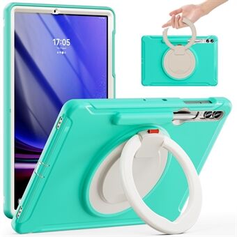 For Samsung Galaxy Tab S7+ T970 / Tab S7 FE T730 / Tab S8+ X800 / Tab S9+ X810 Etui med roterende støtteben i PC+TPU for nettbrett med pennholder.