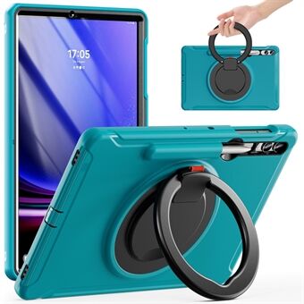 For Samsung Galaxy Tab S7+ T970 / Tab S7 FE T730 / Tab S8+ X800 / Tab S9+ X810 Deksel i PC+TPU med roterbar støtte for nettbrett med pennholder.