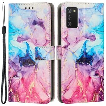 For Samsung Galaxy A03s (166,5 x 75,98 x 9,14mm) TPU+PU Skinn To-lags Beskyttelse Marmormønster Utskrift Etui Stativ Lommebok Stil Telefon Skall