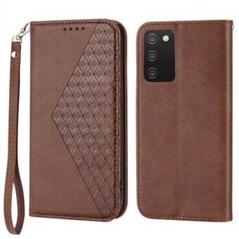 Cell Phone Case For Samsung Galaxy A03s (166.5 x 75.98 x 9.14mm), Calf Texture PU Leather Imprinted Rhombus Pattern Anti-shock Phone Cover Wallet Stand with Strap