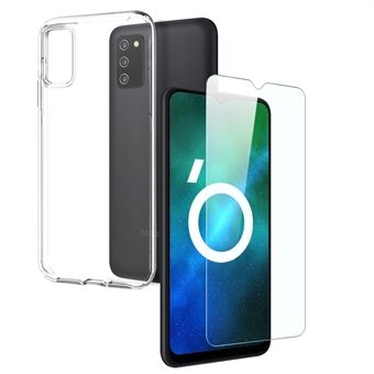 NORTHJO For Samsung Galaxy A03s (166,5 x 75,98 x 9,14 mm) 2-i-1 designtelefonveske Støtsikkert, mykt, klart TPU-deksel+ Skjermbeskytter i herdet glass - gjennomsiktig