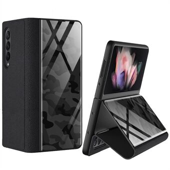 PU-skinn + herdet glass + PC-telefonveske mønster trykt Stilig beskyttelsesdeksel for Samsung Galaxy Z Fold3 5G