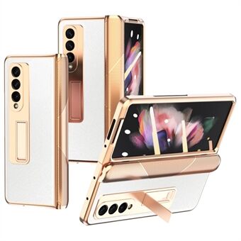 Korstekstur galvanisering PU-skinnbelagt TPU + PC-veske Full beskyttelse hengslet telefondeksel med herdet glass skjermbeskytter for Samsung Galaxy Z Fold3 5G