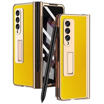 Skjermbeskytter Design Cross Texture PU-skinnbelagt TPU + PC-telefonveske med hengslet pennholder og stativ for Samsung Galaxy Z Fold3 5G