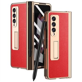 Litchi Texture Skjermbeskytter PU-skinnbelagt TPU + PC Kickstand Telefonveske Shell med hengslet pennholder for Samsung Galaxy Z Fold3 5G