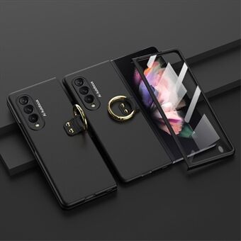 GKK Metal Finger Ring Holder Design Herdet glass + Hard PC-telefonveske for Samsung Galaxy Z Fold3 5G